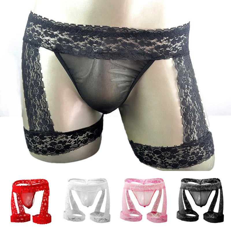 Homens Sexy Sissy Roupa Interior, Tangas de Renda, Melhorar Bolsa T-Calcinhas, Cuecas Bikini, Lingerie Masculina Erótica, Cuecas Sissy