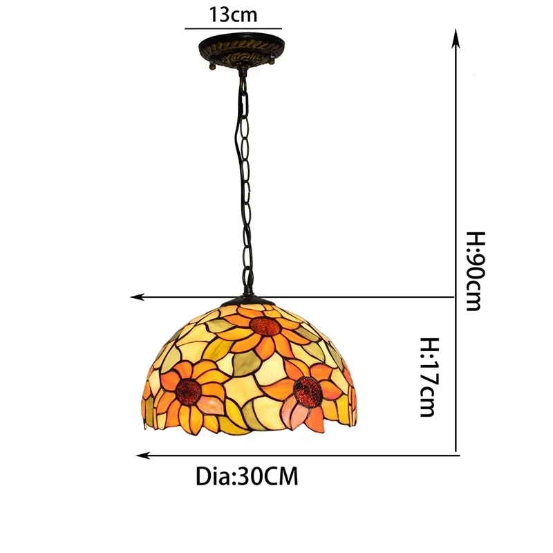 30CM American Country Idyllic Creative Sun Flower Classic Tiffany' Stained Glass Bedroom Balcony Corridor Pendent Lamp