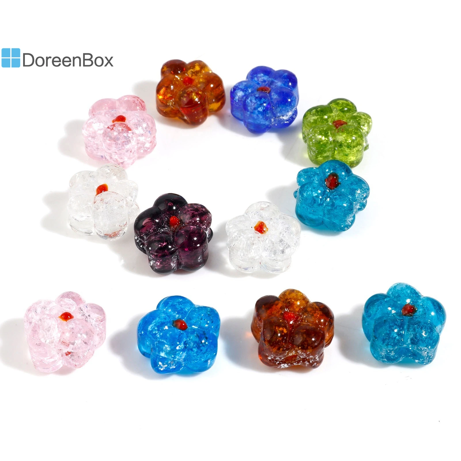 10 PCs Flora Collection Lampwork Glass Beads Flower Multicolor Lined Beads for DIY Bracelet Earrings 15mm x14mm, Hole:1mm