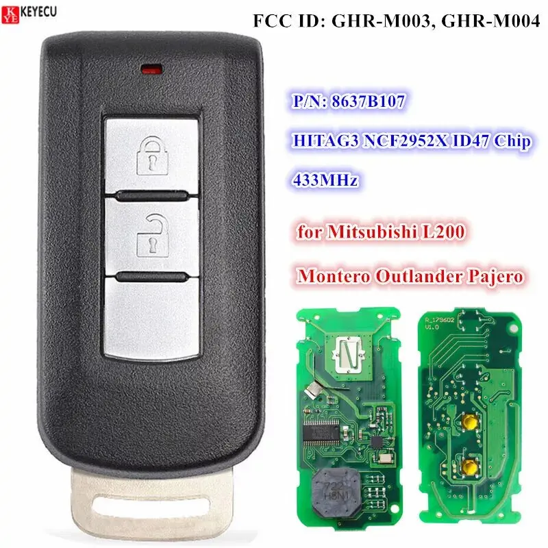 

Умный дистанционный ключ без ключа Go 2Butto, 433 МГц, чип HITAG3 NCF2952X ID47 для Mitsubishi Montero L200 2015-2020 GHR-M004 P/N: 8637B107