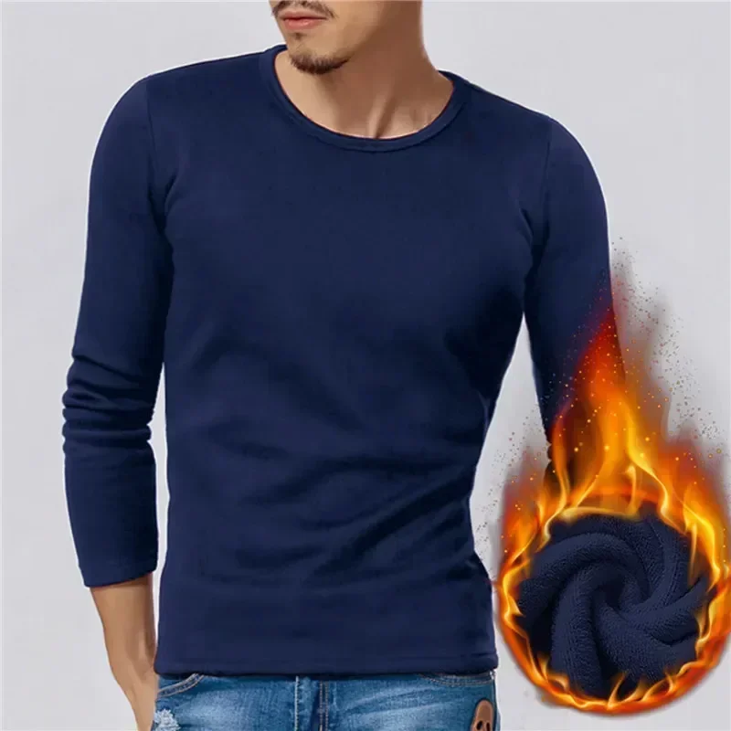 

Sleeve Autumn Thermo Thickened Warm Winter Bottom T-shirt Thermal Slim Fleece Shirts Pullover Men Tops Underwear Clothes Long