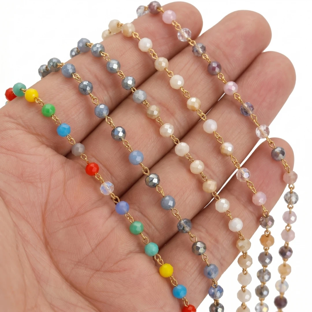 1 Meter Weiße Facettierte 3mm Kristallglasperlen Edelstahlkabel Schmuckherstellungskette Großpackung für Handwerk DIY Halsketten Armbänder – Detail 1