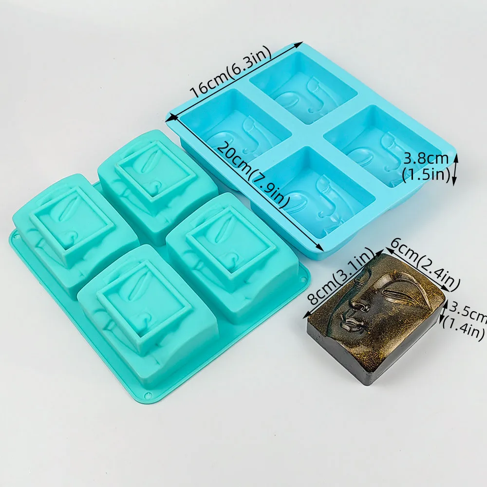 4 Holes Buddha Portrait Soap Mold Craft Human Face Soap Wax Mould Silicone Resin Candle Molds DIY Chocolate Cake Making Supplies