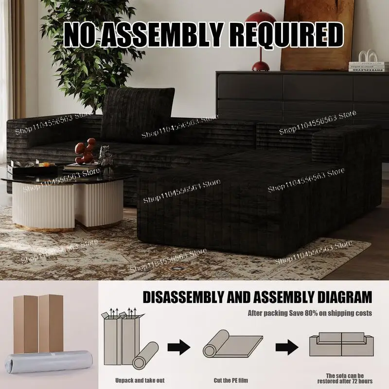 Modular Compression Sofa Set with 50D High-Density Sponge, Space-Saving Corduroy Sofa Bed for Small Apartments