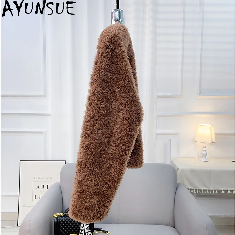 AYUNSUE 2025 가을 겨울 100% 천연 양모 여성 자켓 v 넥 양고기 모피 자켓 여성 의류 New Outerwears Ropa Para Mujer