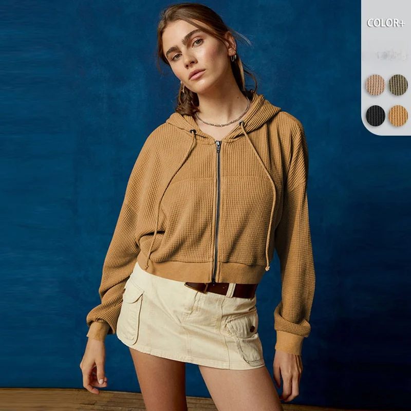 Moletom Casual com Capuz e Zíper para Mulheres, Slimming, Cor Pura, Moda, Material de Fibra de Bambu Orgânico