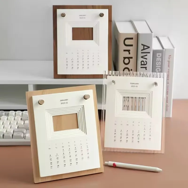 

2025 Year of The Snake Desk Calendar, Creative DIY Monthly Standing Desktop Calendar Wooden/Acrylic for School Office Home Decor