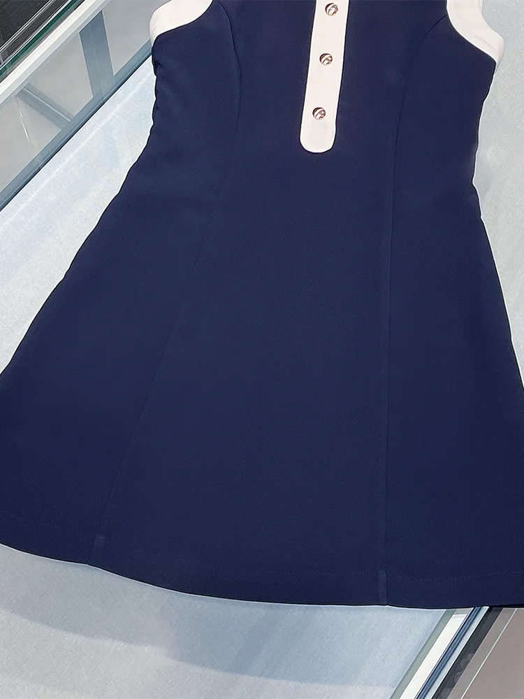 เอวสูงทรงเอ ดร.สีฟ้าสีขาวบลอเอวเข้ารูป Svel French Sle Summer Faion เสื้อผ้าผู้หญิง