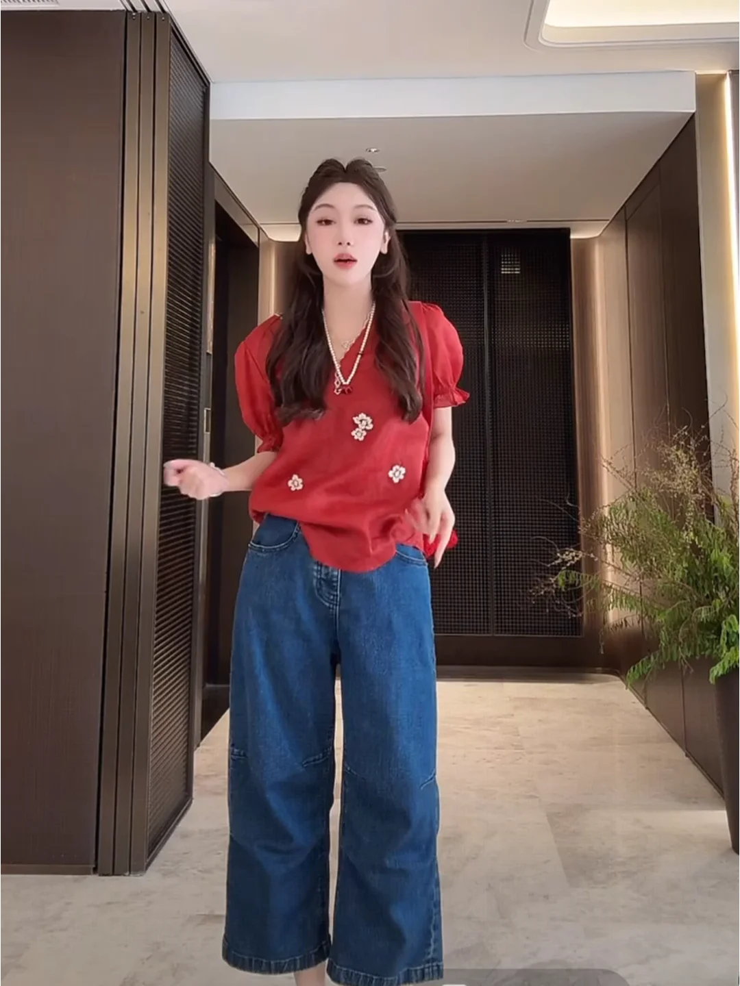 

Summer New Sle Wide Leg Pleated Casual Faionable Jeans Pants Recommended by Bai Xue Texas High End Sensation Lightweight