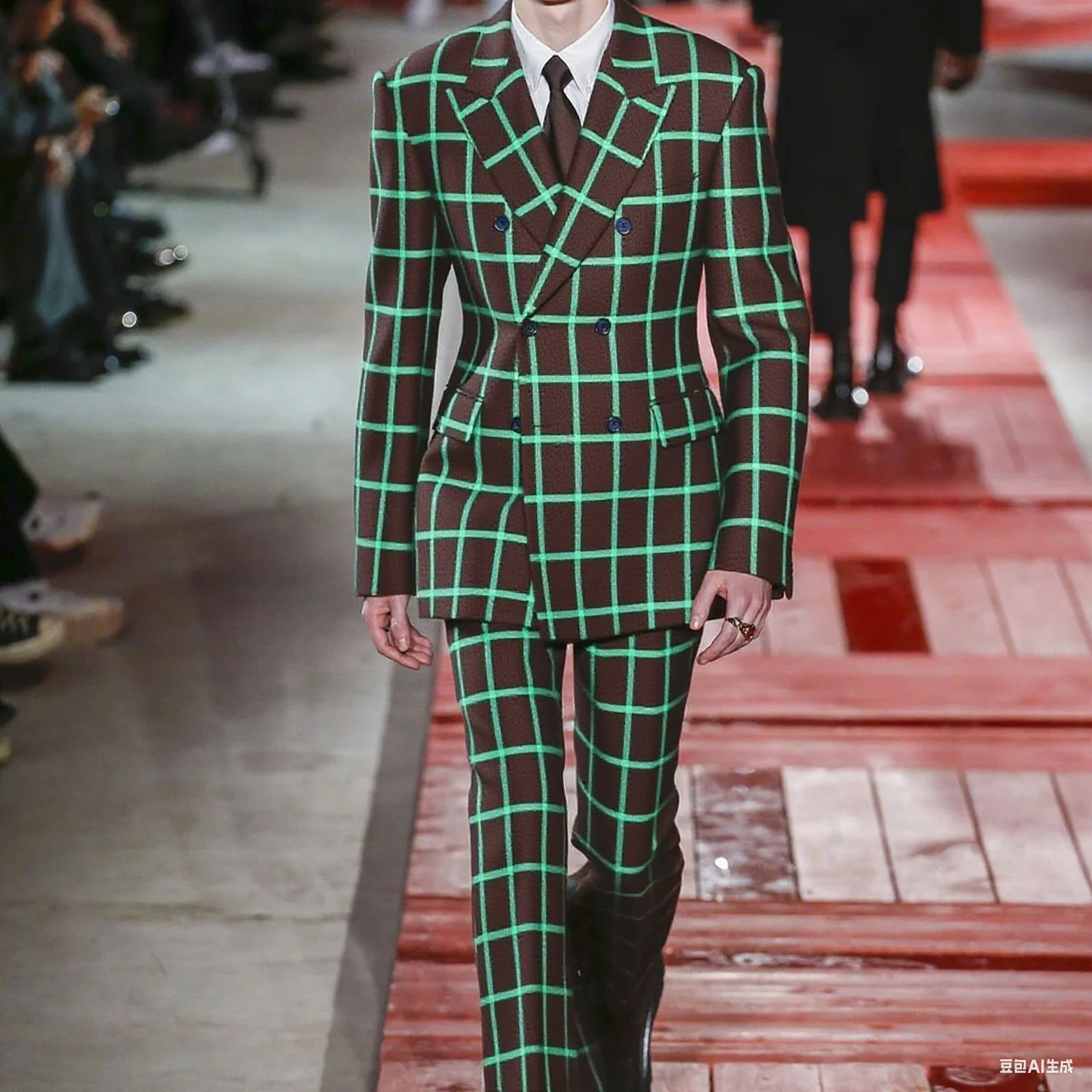

Slim-fit Checkered Men's SuitS 2 Piece Double-breasted Set Formal Blazer Pants Uniform Banquet Groom Office Evening Party Wear
