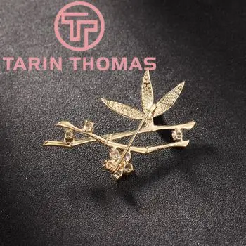 (3419)2PCS 30x33MM 24K Gold Color Plated Brass with Zircon Tree Brooch High Quality DIY Jewelry Making Findings Accessories