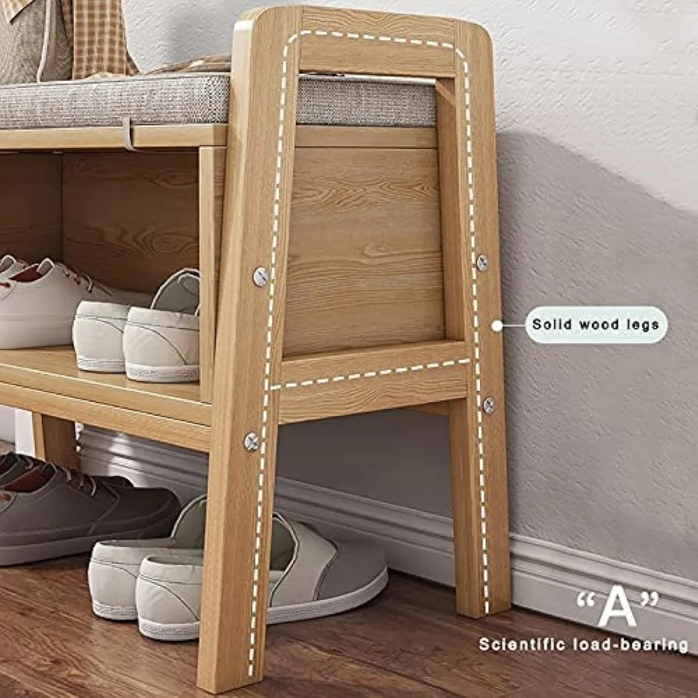 خزانة تخزين الأحذية الحديثة مع مقعد منجد، مقعد من الكتان، رف أحذية المدخل، تصميم مفتوح لتنظيم الأحذية الأنيقة