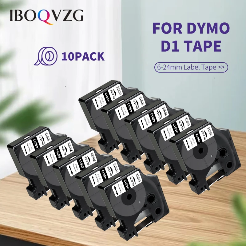 10x 6/9/12mm Label for Dymo D1 Tape 45013 40913 43613 Black on White Compatible for Dymo LabelManage 160 280 LabelPoint Labeller