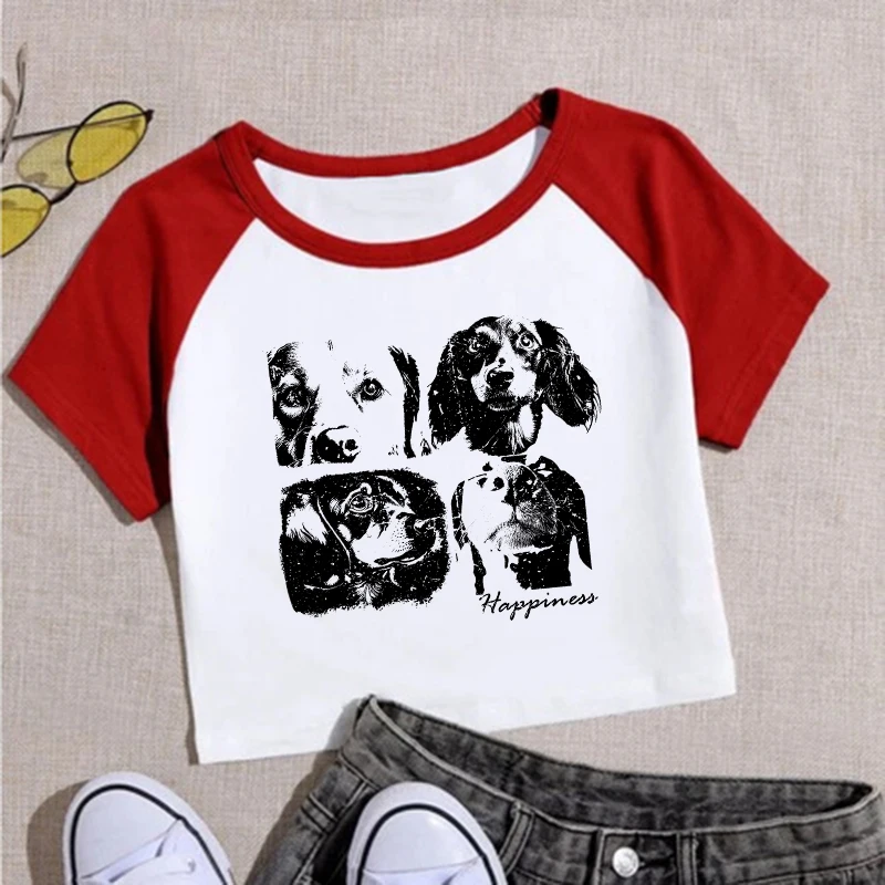 Amerikaanse Vintage Creatieve Hond Patroon Afdrukken T-shirt Y2k Harajuku Esthetiek Slanke Top Mode Veelzijdige Korte Mouw Vrouwen Tee