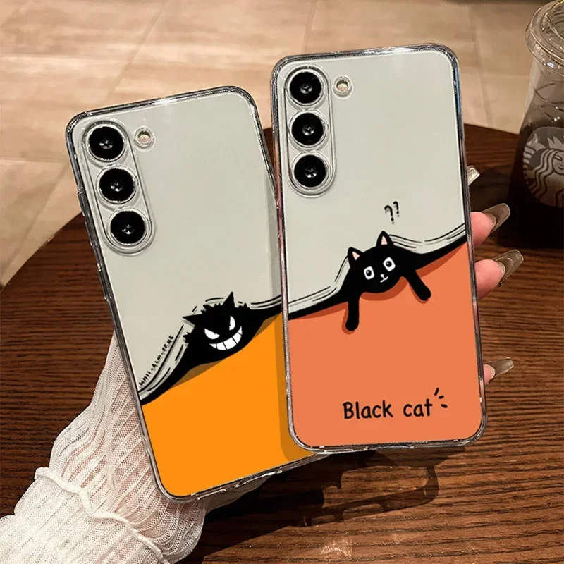 

Funny Animals Black Cat Pig Dog Phone Case For Samsung Galaxy S25 S24 S23 S22 Ultra Plus Cover For Galaxy S22+ S23+ S24+ Shell