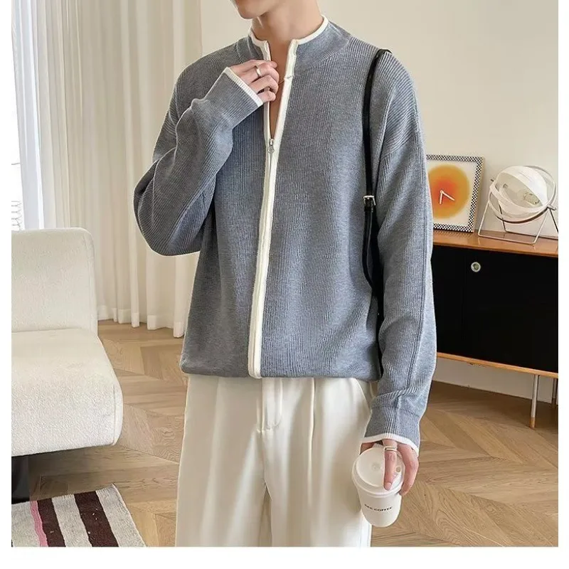 

Свитер-кардиган с полуводолазкой, мужское пальто, осенне-зимний однотонный универсальный свитер на молнии, топ
