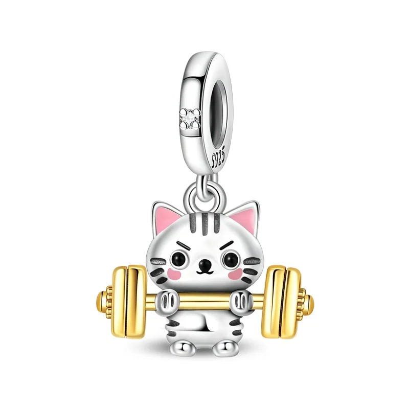 Hot 925 Sterling Silver Popular Fitness Cat Charms Pendant Fit Original Bracelet DIY Teen Girls Travel BFF Souvenir Gift