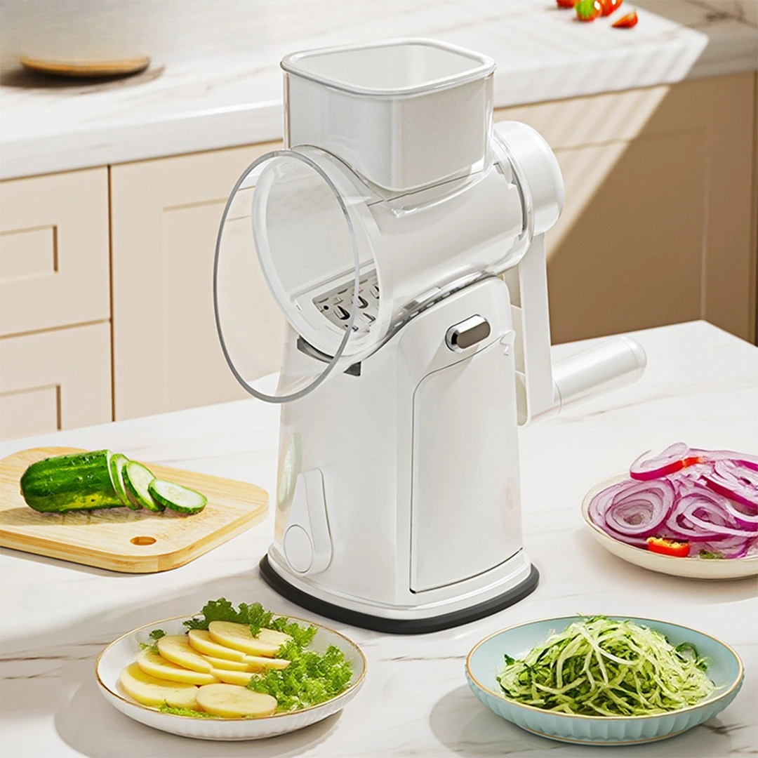 Hand Crank Drum Vegetable Cutter, Multifunctional Grater & Slicer for Potatoes, Radishes & Carrots