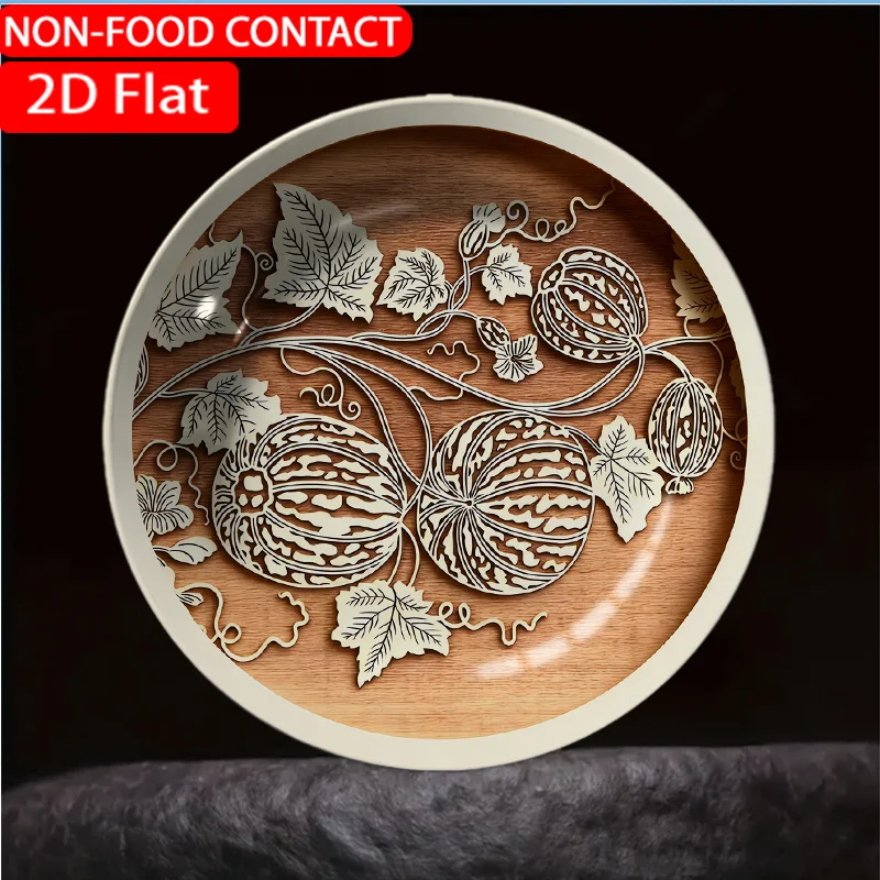 1pc Vintage Beige Ceramic Plate with Gourd - Round Tableware Suitable for Home Desk Decor, Non-Food Contact Ornament, Elegant
