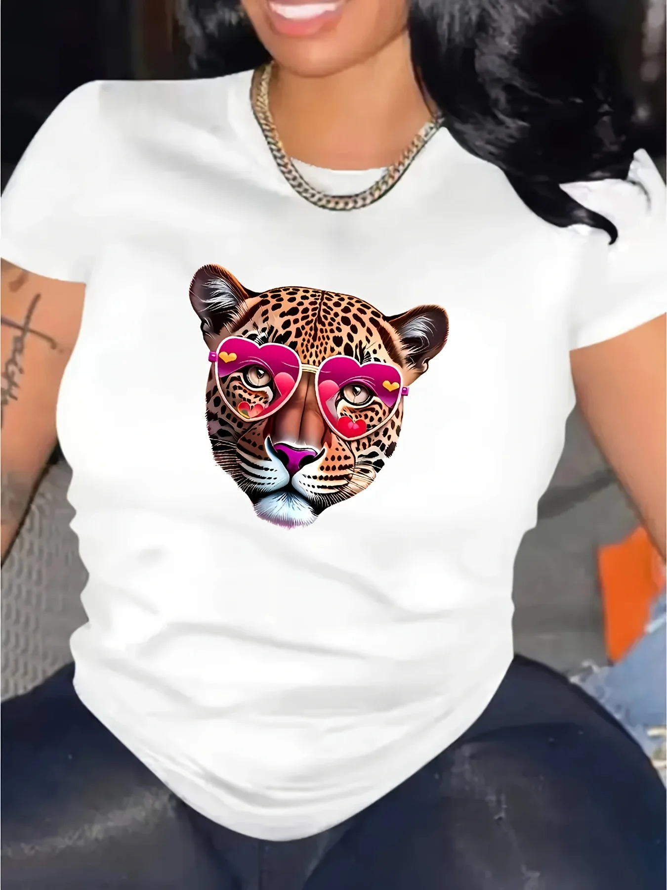 

Chic Leopard Printing Graphic Printing Summer Autumn Winter Cotton Men and Women T-shirt Short Sleeve Luxury Outdoor Sports