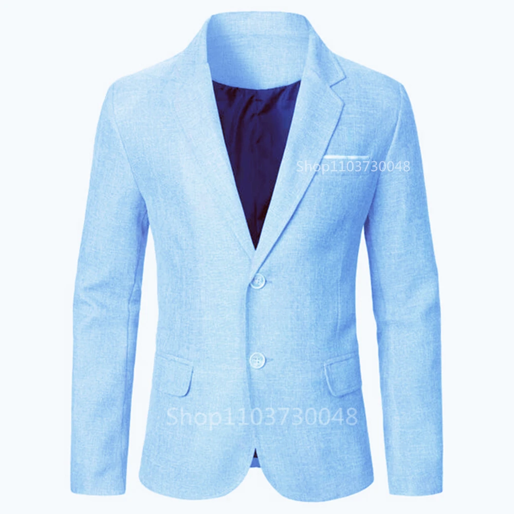 Light Blue Men Suit Linen Blazers Jackets Business Casual Suit Designer Coats New Spring Summer Formal Wear Slim Fit Blazers