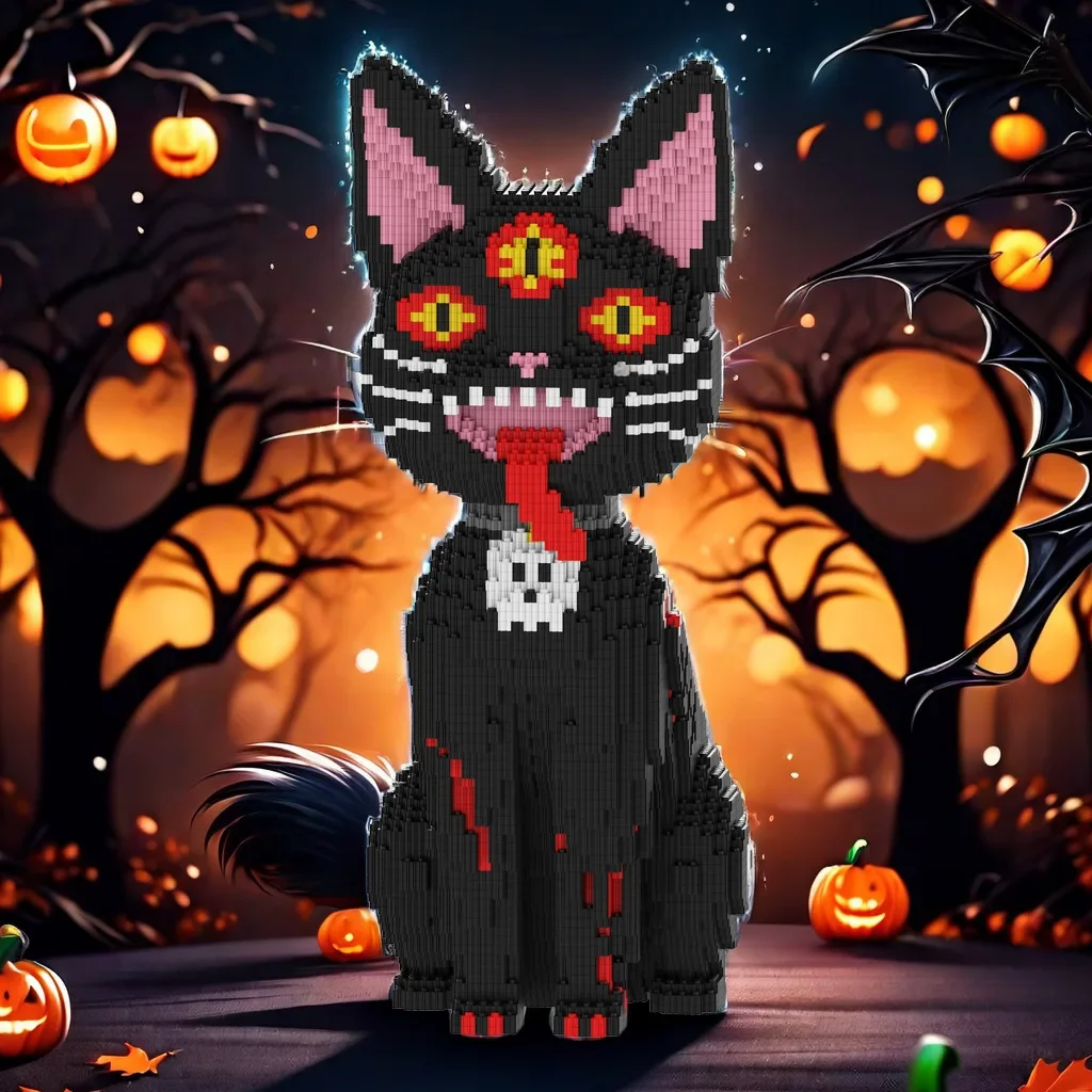 Halloween Magic Building Block Black Cat Model Toy Horrible Pumpkin 51cm Assembled Mini Bricks Figure For Home Store Decoration