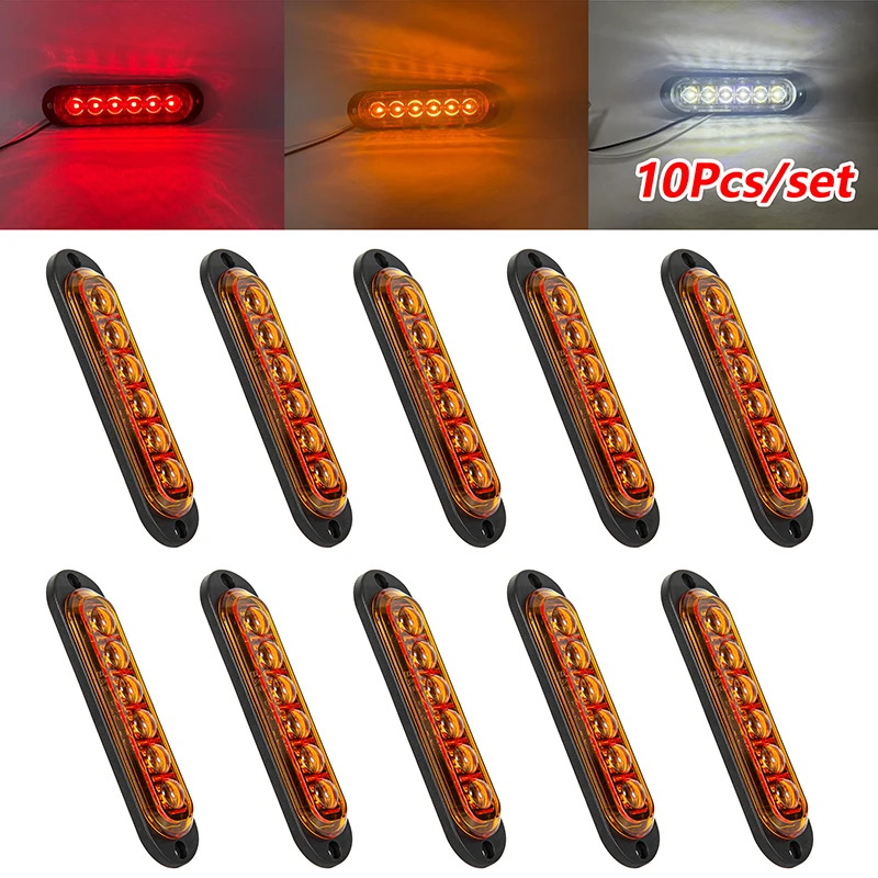

6-LED Side Marker Lights (10 Pcs), 12V/24V, Red/Amber/White For Cars, Trucks, Trailers