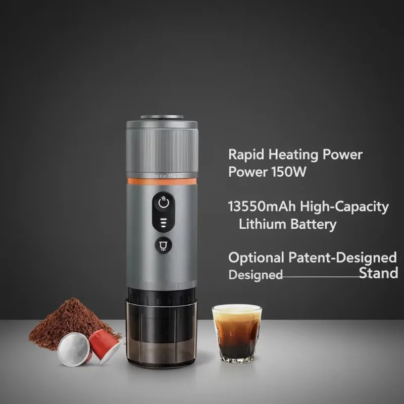 Portable outdoor espresso machine, suitable for travel camping, electric, 2.5-minute heating, 8-cup capacity, plastic material