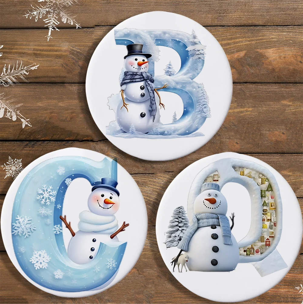 Christmas Monogram Drink Coasters Festive Housewarming Hostess Gift Snowman Letter Absorbent Ceramic Coasters Winter Cup Mat