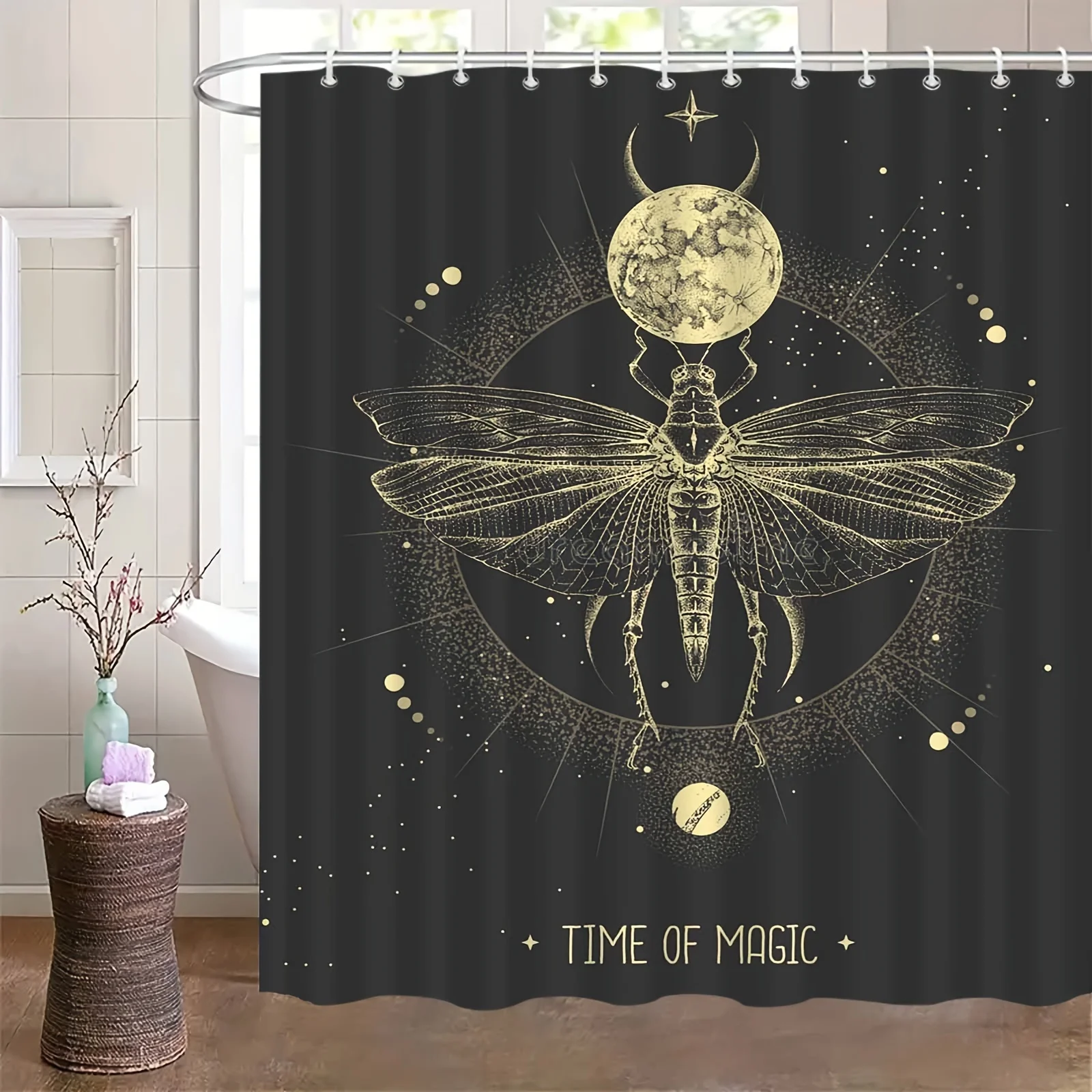 JIT1pcs Black Golden Retro Minimalist Pattern Shower Curtain, High-end Elegant and Anti Fog Bathroom Curtain, Multifunctional Cu