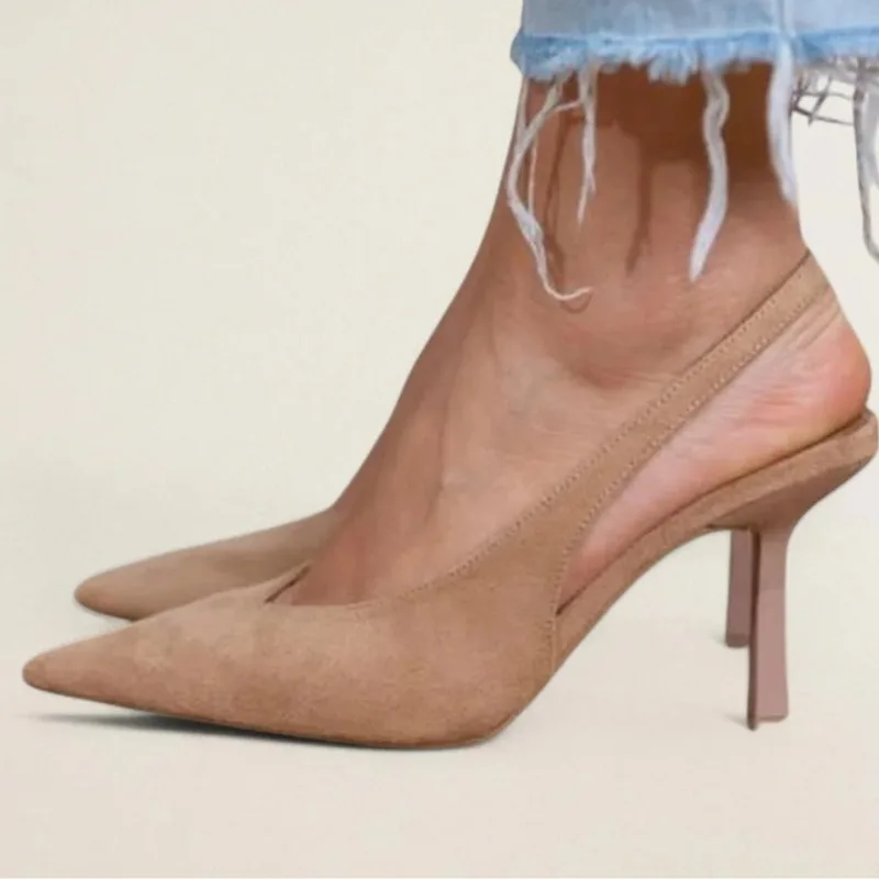 

2026 New Spring Summer High Heel Pointed-Toe Women's Shoes in Size Large Size Elegant Women's Slippers with Adjustable Socks