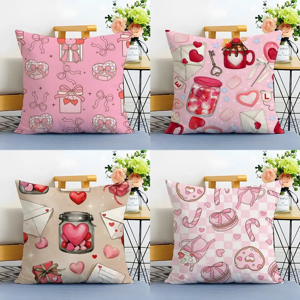 Warm Daily Hand-Drawn Style Heart Pattern Cushion Cover Linen Pillowcase Soft  for Sofa Bed Home Room Decor