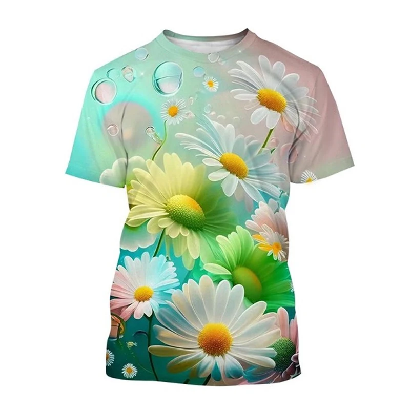 Beautiful and Fashionable Flowers graphic t shirts For Unisex Personality Casual street style Printed Round Neck Short Sleeve