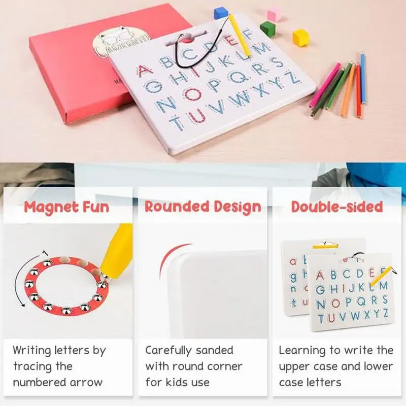 Imagem -04 - Magnético Alfabeto Tracing Board Aprendizagem Escrita Playboard Stem Toy Letras Magnet Bead Tablet Pad Praticando em 1