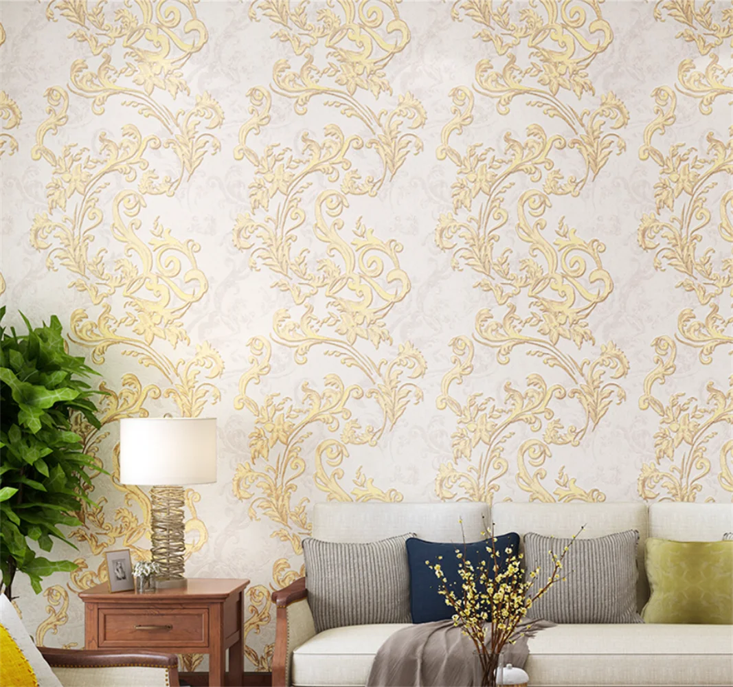 European-style brown big flower rattan flower wallpaper retro American light luxury living room bedroom TV background wall