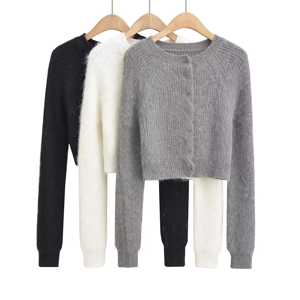 Winter clothes sweaters for women fashion 2024 Fall crop cardigan fuzzy casual knitwears black long sleeve cardigan button up