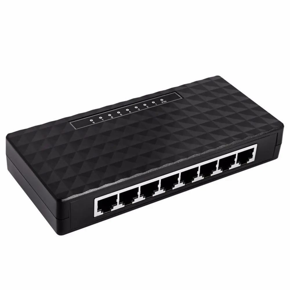 RJ45 8 Ports Portas Gigabit Mini Network Switch 1000Mbps Ethernet Smart Switcher High Performance with EU Power Supply Adapter