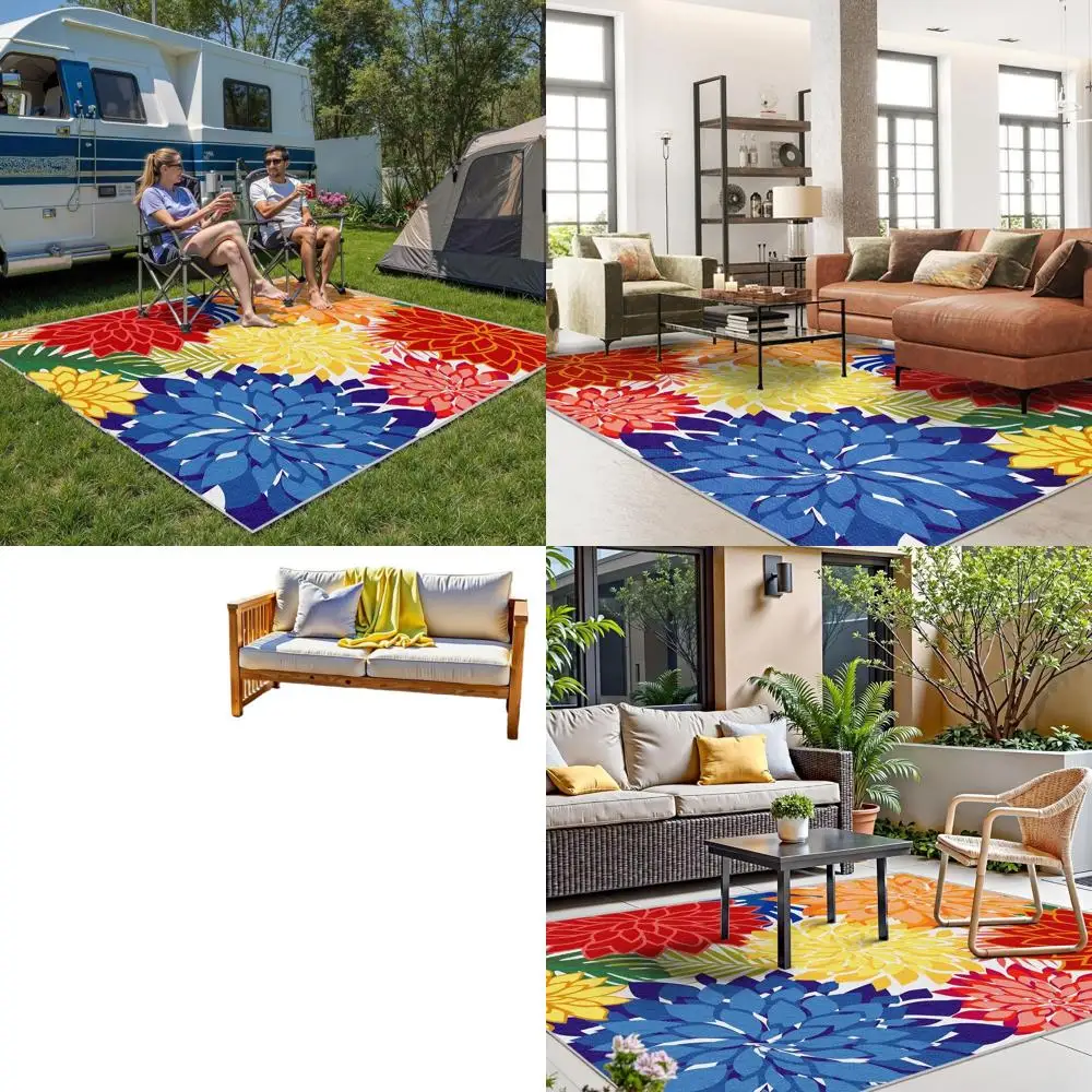 

Разноцветный тропический ботанический уличный коврик 4x6 — моющийся, нескользящий для патио, крыльца, автофургона и террасы для бассейна
