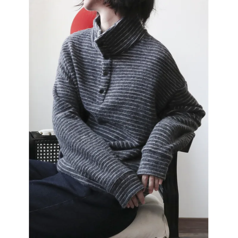 Imitation Rabbit Velvet Sweatshirts Women Button Stand Collar High Elasticity Soft Loose Pullovers