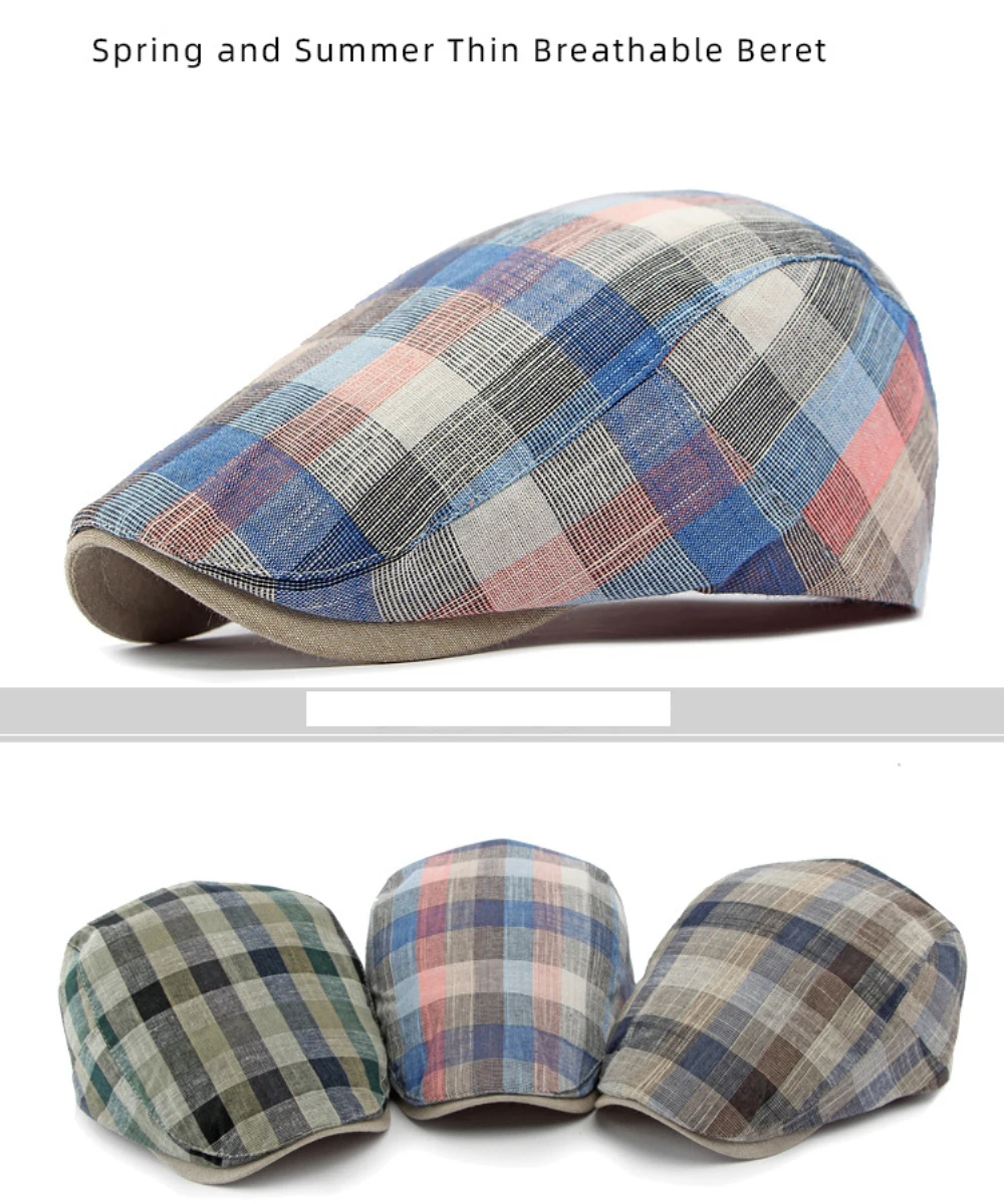 HT4629 Herren- und Damen-Baskenmützen, Vintage Künstler- und Malermütze, Karierte Baskenmütze, Verstellbare Ivy-Flatcap für Männer und Frauen, Frühling/Sommer 2026 Baskenmütze – Detail 2