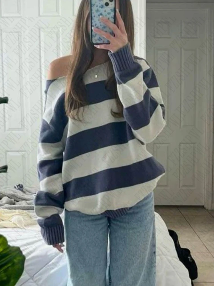 Women sweater casual retro street fashion stripes new Y2K Harajuku aesthetic cute hip-hop rock loose versatile pullover sweater