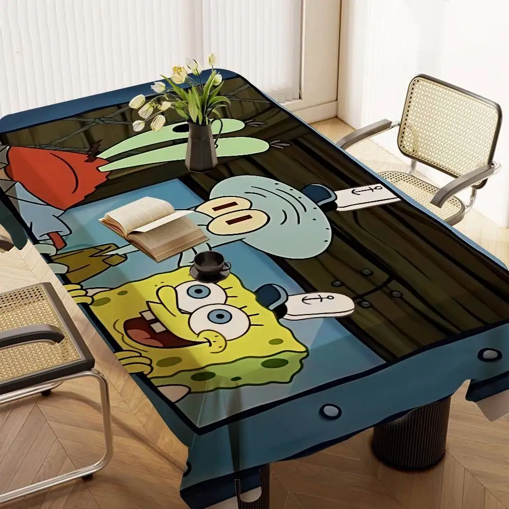 Anime S-SpongeBobes Cute Waterproof And Oil-proof Tablecloth Bedside Table Dustproof Decorative Cloth Living Coffee Tablecloth