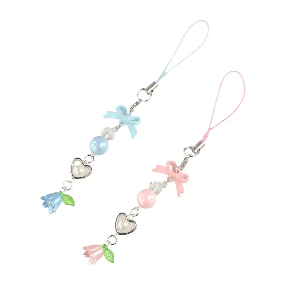 Цепочка для телефона с бантом и бусинами, ремешок на запястье с защитой от потери, ремешок для мобильного телефона, украшение, подвеска, ремешок для мобильного телефона, женский ремешок для девочек