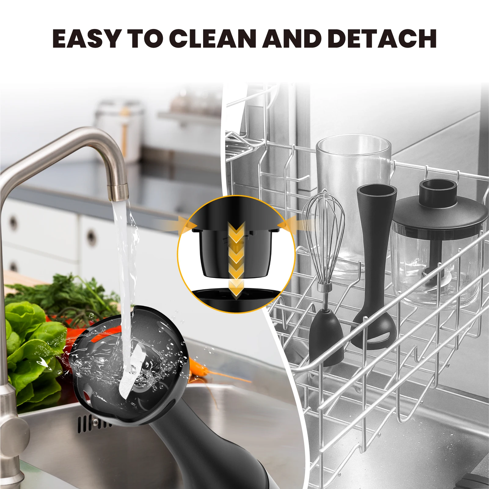 SUPERLEX 350W 4-in-1 Immersion Hand Stick Blender Set, 2 Speed & Turbo Control, Stainless Steel Blade, Includes Whisk, Chopper & Measuring Cup for Soup, Smoothies, Baby Food & Minced Meat