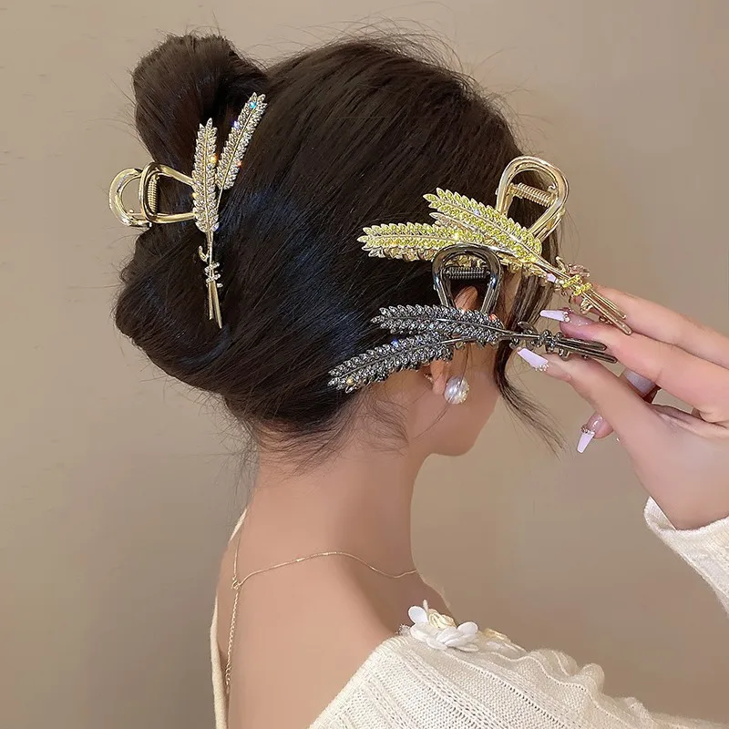 

Роскошные изысканные заколки-крабы для волос с кристаллами в форме пшеничного колоса для женщин, модные нишевые аксессуары для волос для повседневного использования и вечеринок