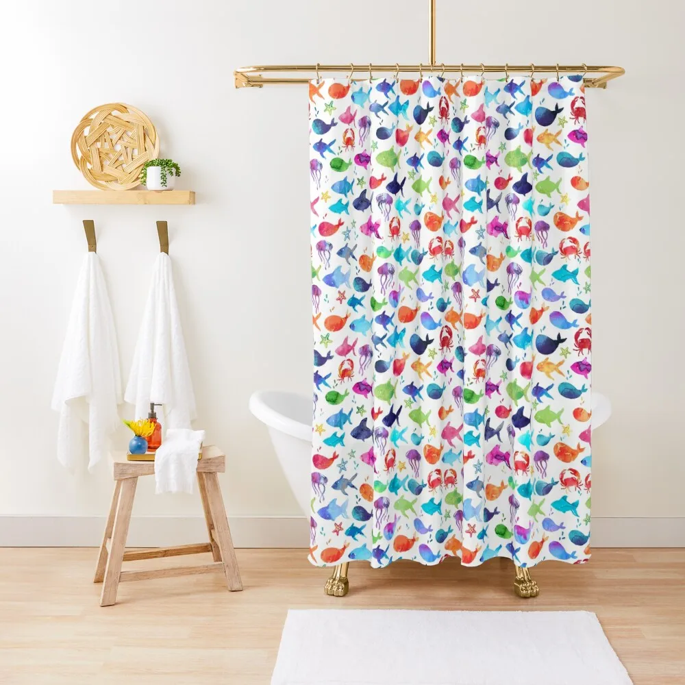 

Rainbow Watercolor Under the Sea Ocean Fish Shower Curtain Shower Set Waterproof Shower Waterproof And Anti-Mold Curtain