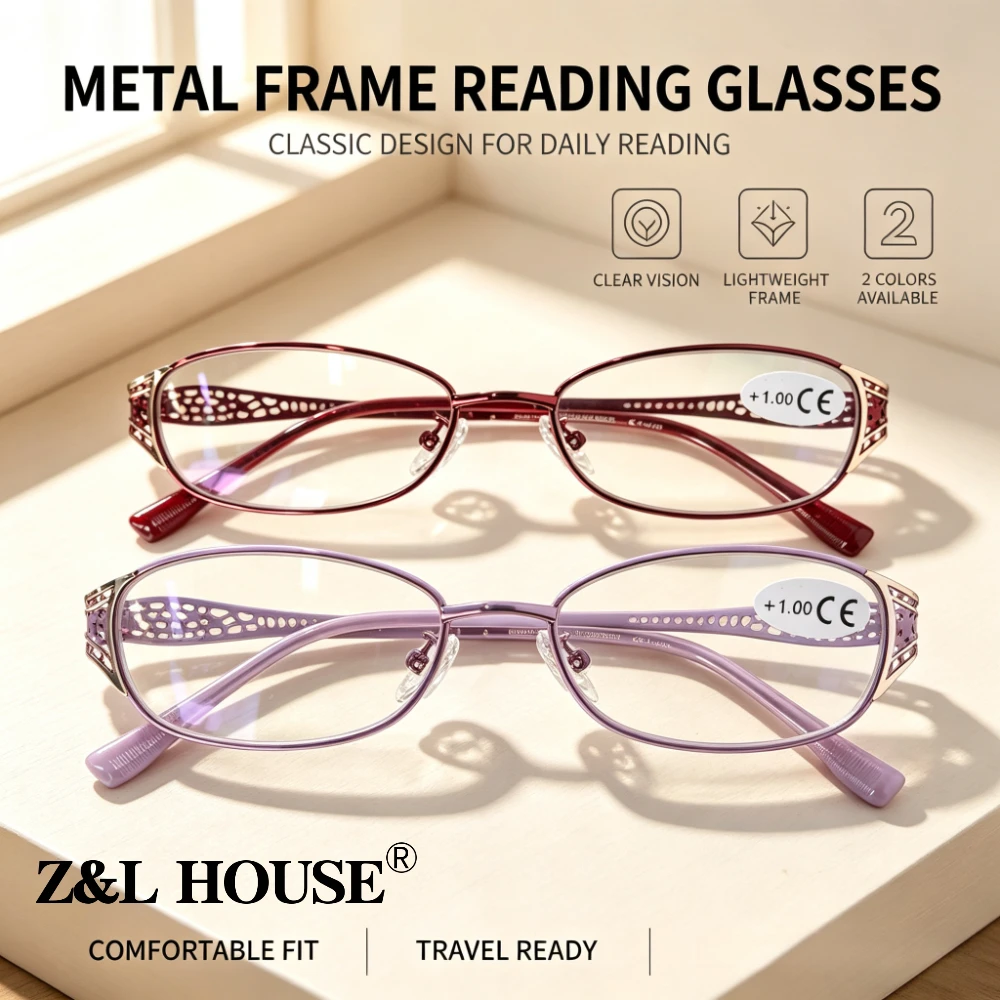 Elegant Burgundy Oval Men's and Women's Reading Glasses Delicate Hollow Engraved Metal Frame Anti-Blue Light Lightweight Comfortable Version Slim Face Design Office Outdoor Daily Fashion Reading Glasses Christmas Halloween Gifts