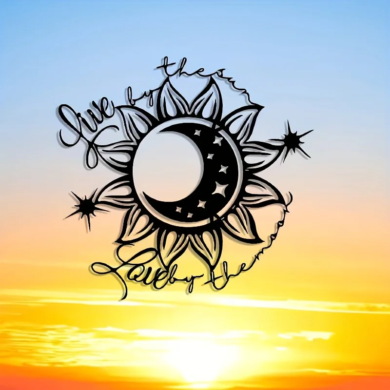 CIFbuy Vintage Sun Moon Metal Wall Art Rustproof Weatherproof Iron Ornament For Living Room Patio Home Decor