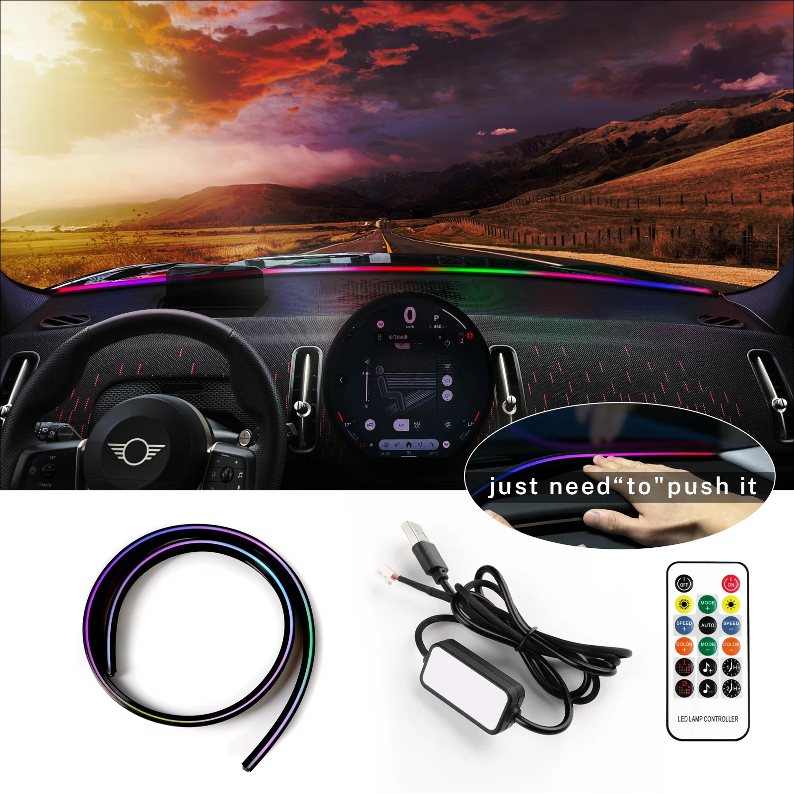 

RGB LED Windshield Ambient Light Strip for Car Interior 12V APP Bluetooth Control Mood Lighting Decorative Atmosphere Lamp Kit