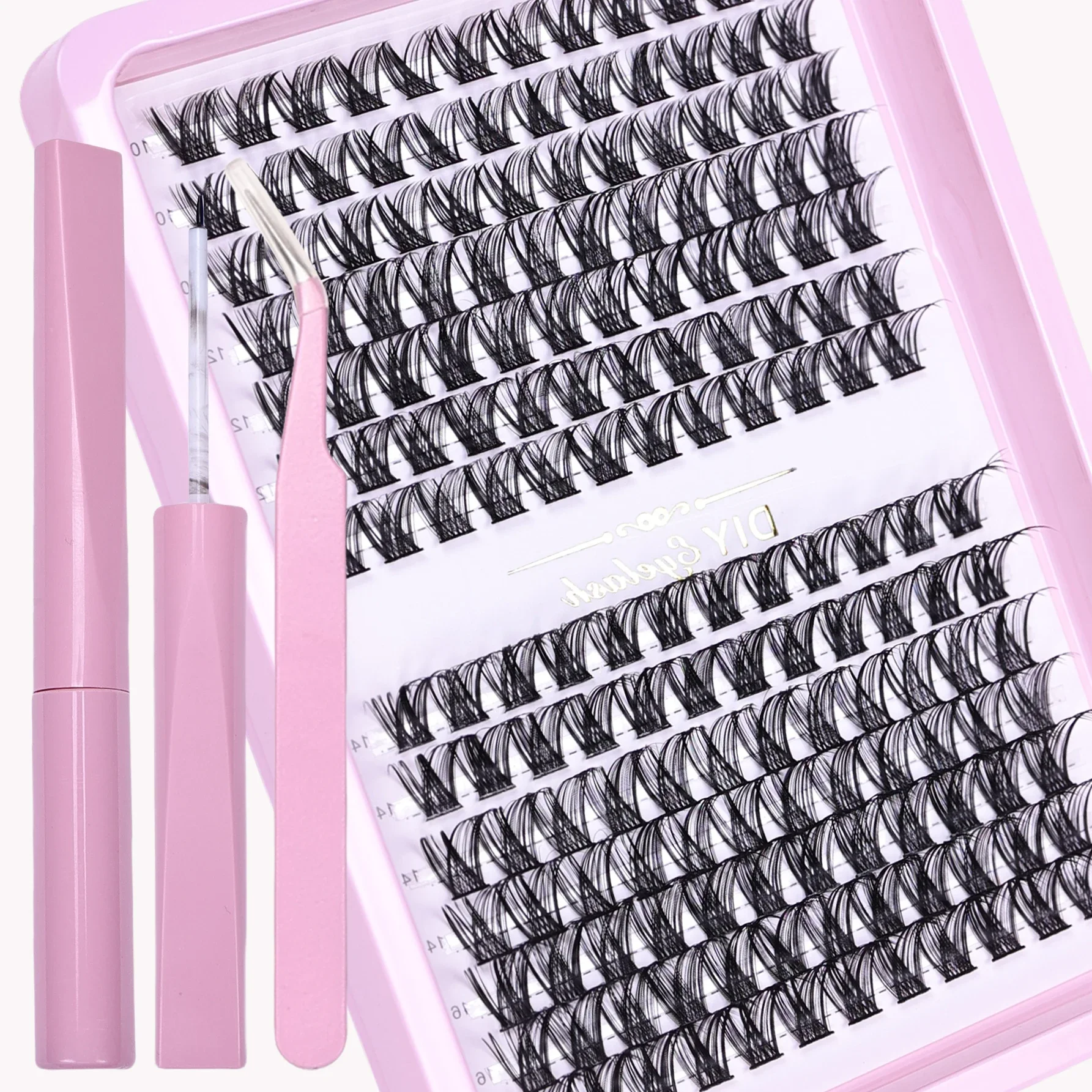 D Curl Lash Clusters in 168-teiligem Wimpernverlängerungsset – individuelles DIY-Wimpern-Set für falsche Wimpern mit Kleber und Dichtstoff und Pinzette